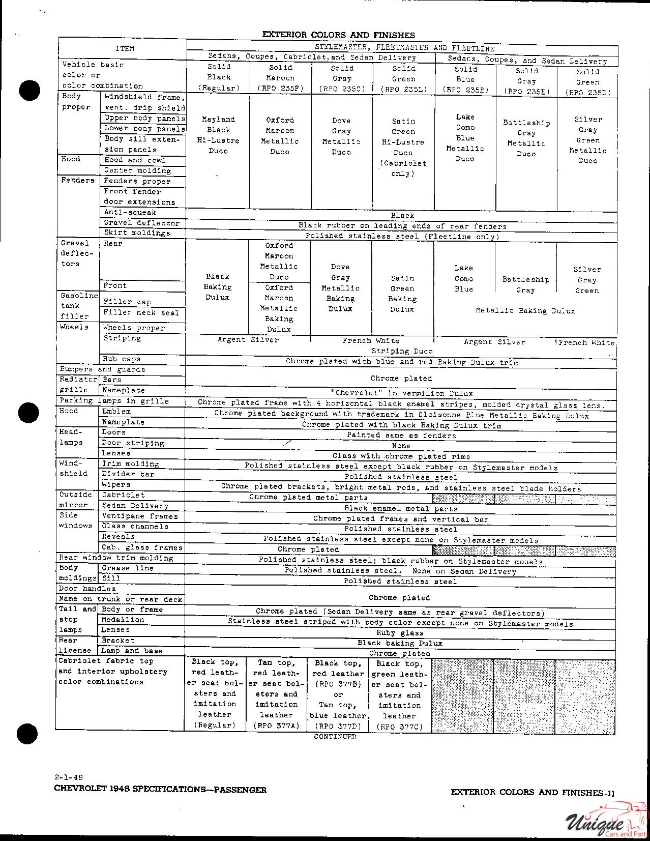 1948 Chevrolet Specifications Page 2